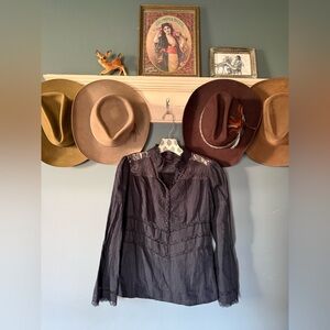 Bisou Bisou Victorian long sleeve Lace Blouse sz medium